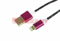 USB кабель для iPhone 5/6/7 моделей, шнур в тканевой оплетке, черный Rexant 18-4245 фото