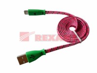 USB кабель светящиеся Разъемы для iPhone 5/6/7 моделей шнур шелк плоский1М розовый Rexant 18-4258 фото