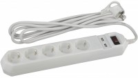 ЭРА USF-5es-1.5m-USB-W Белый Сетевой фильтр базовая защита, с/з, с выкл, 5гн+2USB, 1,5м, ПВС, 10А Б0019037 фото
