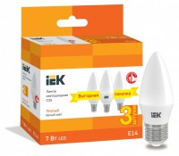 IEK Лампа LED C35 свеча 7Вт 230В 3000К E14 (3шт/упак) LLE-C35-07-230-30-E14-3 фото