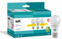 IEK Лампа LED A60 шар 11Вт 230В 4000К E27 (3шт/упак) LLE-A60-11-230-40-E27-3 фото