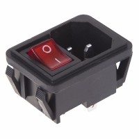 Выключатель клавишный 250V 10А (4с) ON-OFF красный с подсветкой и штекером C14 3PIN Rexant 36-2270 фото