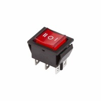 Выключатель клавишный 250V 15А (6с) ON-OFF-ON красный с подсветкой и нейтралью Rexant 36-2390 фото