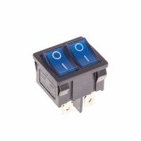 Выключатель клавишный 250V 6А (6с) ON-OFF синий с подсветкой ДВОЙНОЙ Mini Rexant 36-2161 фото