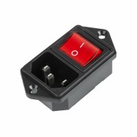Выключатель клавишный 250 V 16 А (4с) ON-OFF красный с подсветкой и штекером C14 3PIN Rexant 36-2282 фото