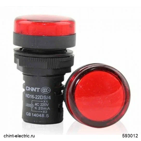 CHINT Индикатор ND16-22D/4C красный, встр. конденсатор, IP65 АС230В (R) 828067 фото