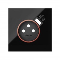 Simon 100 Черный глянец Накладка розетки Schuko UPS с з/у USB SmartCharge 10000137-138 фото