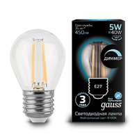 Gauss Лампа Filament Шар 5W 450lm 4100К Е27 LED 105802205 фото