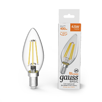 Gauss Лампа Basic Filament Свеча 4,5W 400lm 2700К Е14 LED 1031115 фото