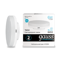 Gauss Лампа Gauss LED Elementary GX53 6W 4100K 1/100 83826 фото