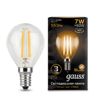 Gauss Лампа Filament Шар 7W 550lm 2700К Е14 LED 105801107 фото
