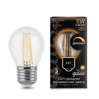Gauss Лампа Filament Шар 5W 420lm 2700К Е27 диммируемая LED 105802105-D фото