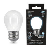 Gauss Лампа Filament Шар 5W 450lm 4100К Е27 milky LED 105202205 фото