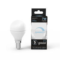 Gauss Лампа LED Globe-dim E14 7W 4100К диммируемая 1/10/100 105101207-D фото