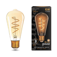 Gauss Лампа Filament ST64 6W 360lm 2400К Е27 golden flexible LED 157802006 фото