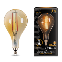 Gauss Лампа Filament А160 8W 780lm 2400К Е27 golden straight LED 149802008 фото