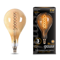 Gauss Лампа Filament А160 8W 620lm 2400К Е27 golden flexible LED 150802008 фото