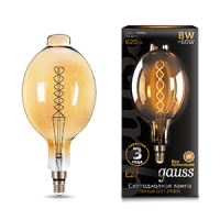 Gauss Лампа Filament BT180 8W 620lm 2400К Е27 golden flexible LED 152802008 фото