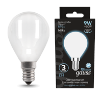 Gauss Лампа Filament Шар 9W 610lm 4100К Е14 milky LED 105201209 фото