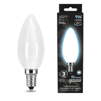 Gauss Filament Лампа Свеча 9W 610lm 4100К Е14 milky LED 1/10/50 103201209 фото