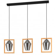 Eglo 99702 Подвесной потолочный светильник (люстра) VIGLIONI, 3x40W, E27, L1060, B165, H1100, сталь/дерево/стекло, черный/коричневый/серый 99702 фото