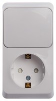 Этюд наружняя белый блок: розетка с заземлением, со шторками + выключатель 1-клавишный BPA16-201B фото