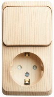 Этюд наружняя сосна блок: розетка с заземлением, со шторками + выключатель 1-клавишный BPA16-201D фото