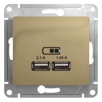 Glossa титан розетка USB 5В/2,1А, 2х5В/1,05А GSL000433 фото