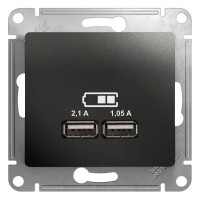 Glossa антрацит розетка USB 5В/2,1А, 2х5В/1,05А GSL000733 фото