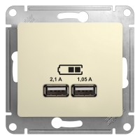 Glossa бежевый розетка USB 5В/2,1А, 2х5В/1,05мА GSL000233 фото