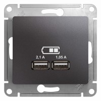 Glossa графит розетка USB 5В/2,1А, 2х5В/1,05мА GSL001333 фото