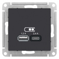 AtlasDesign USB Розетка A+С, 5В/2,4А, 2х5В/1,2 А, цвет карбон ATN001039 фото