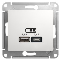Glossa белый розетка USB A+С, 5В/2,4А, 2х5В/1,2А GSL000139 фото