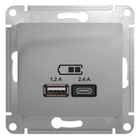 Glossa алюминий розетка USB A+С, 5В/2,4А, 2х5В/1,2А GSL000339 фото