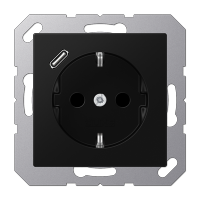 JUNG A Flow/A 550 Черный матовый Розетка с USB-зарядным устройством, тип С, SCHUKO A1520-18CSWM фото