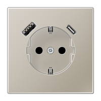 JUNG SCHUKO Розетка с USB-зарядным устройством, тип A + тип С; термопласт; нержавеющая сталь ES1520-15CA-L фото