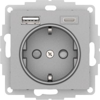 Systeme Electric AtlasDesign алюминий розетка 16А с USB A+C (5В/2,4А/3 А, 2х5В/1,5А), мех ATN000332 фото