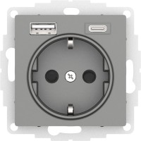 Systeme Electric AtlasDesign сталь розетка 16А с USB A+C (5В/2,4А/3 А, 2х5В/1,5А), мех ATN000932 фото