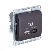 Glossa шоколад USB розетка A + тип-C 45W высокоскоростная зарядка QC, PD, механизм GSL000829 фото