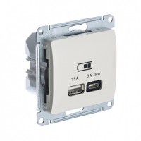 Glossa молочный USB розетка A + тип-C 45W высокоскоростная зарядка QC, PD, механизм GSL000929 фото
