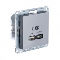 Systeme Electric AtlasDesign сталь USB розетка A + тип-C 45W высокоскор.заряд. QC, PD, механизм ATN000929 фото