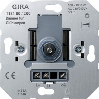 Gira Мех Светорегулятор поворотный 1000W для л/н 118100 фото