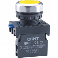 CHINT Кнопка упр. NP8-10BND/5 подствет., самовозв., желт., AC110-230В(LED), 1НО, IP65 (R) 667613 фото